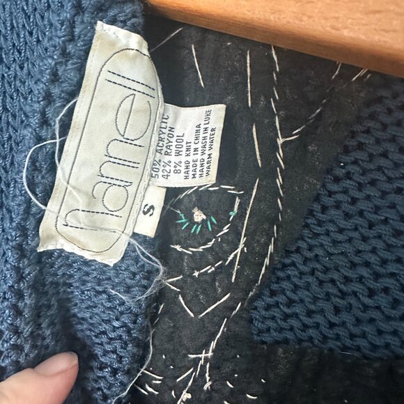Nannell Hand knit Blue Vintage Big Cat Sweater with Sequins Small - Picture 5 of 5